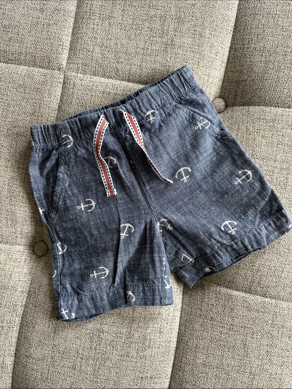 Tommy Bahama Navy Anchor Print Kids Shorts with Red Drawstring